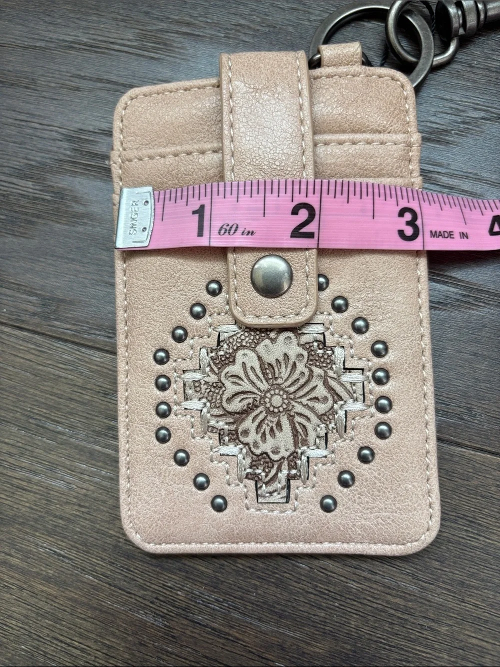 Montana West 4 card slot,clasp hook/key chain,studs,floral embossed,Western,slim